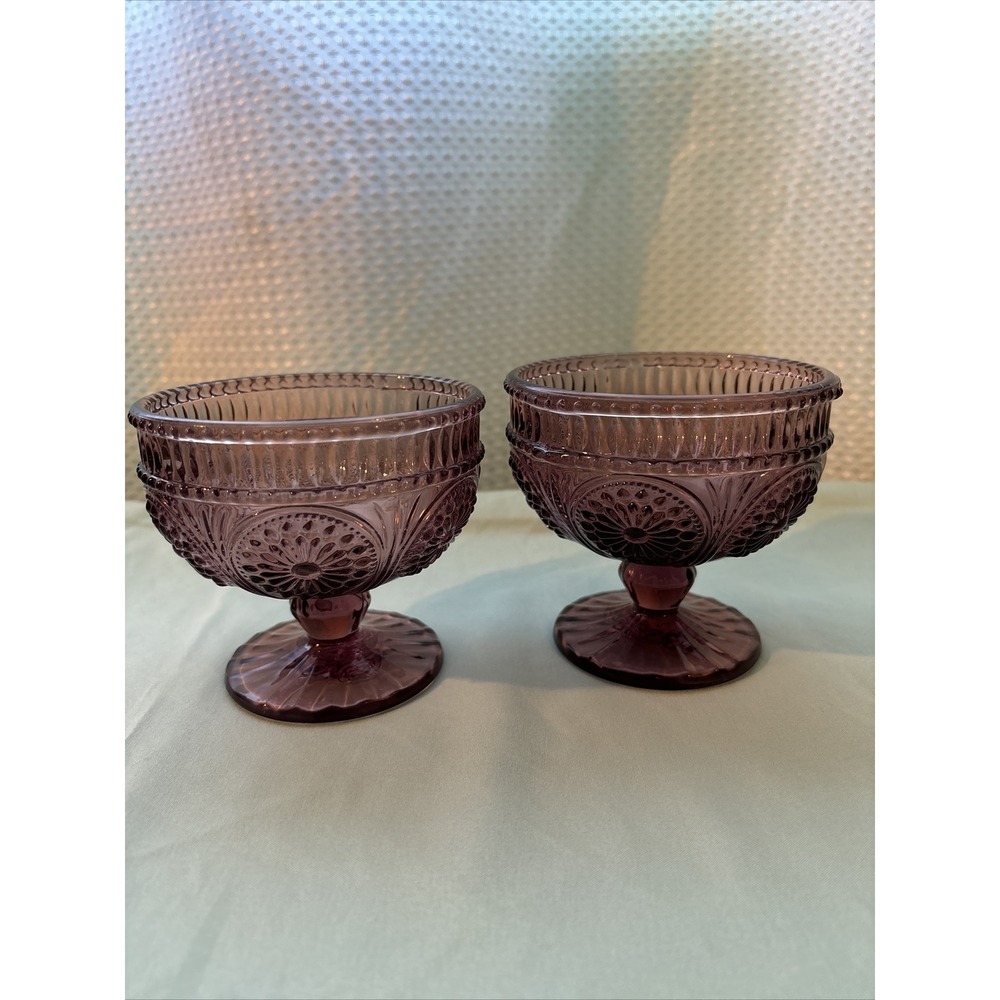 Set of 2 Pioneer Woman Purple Plum Adeline Dessert Sherbet Pedestal Bowls